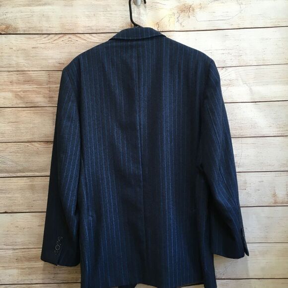 VINTAGE RIVIERA RED 100% WOOL BLAZER IN BLUE STRIPES - Picture 7 of 9